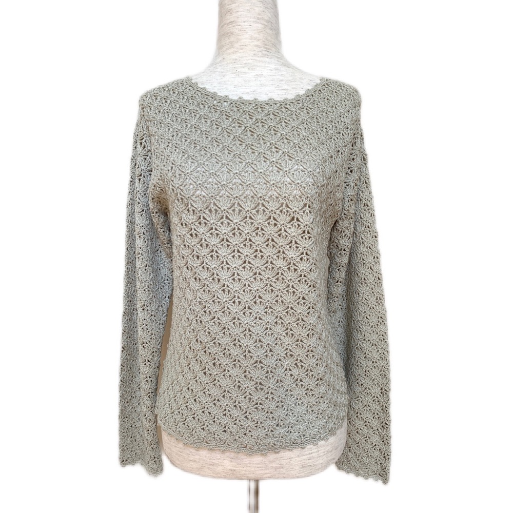 Crochet long sleeve knit top in Taupe, NWOT, S